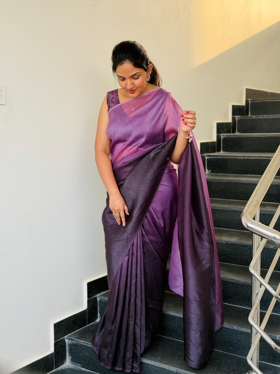 Mystic Plum Tissue Saree