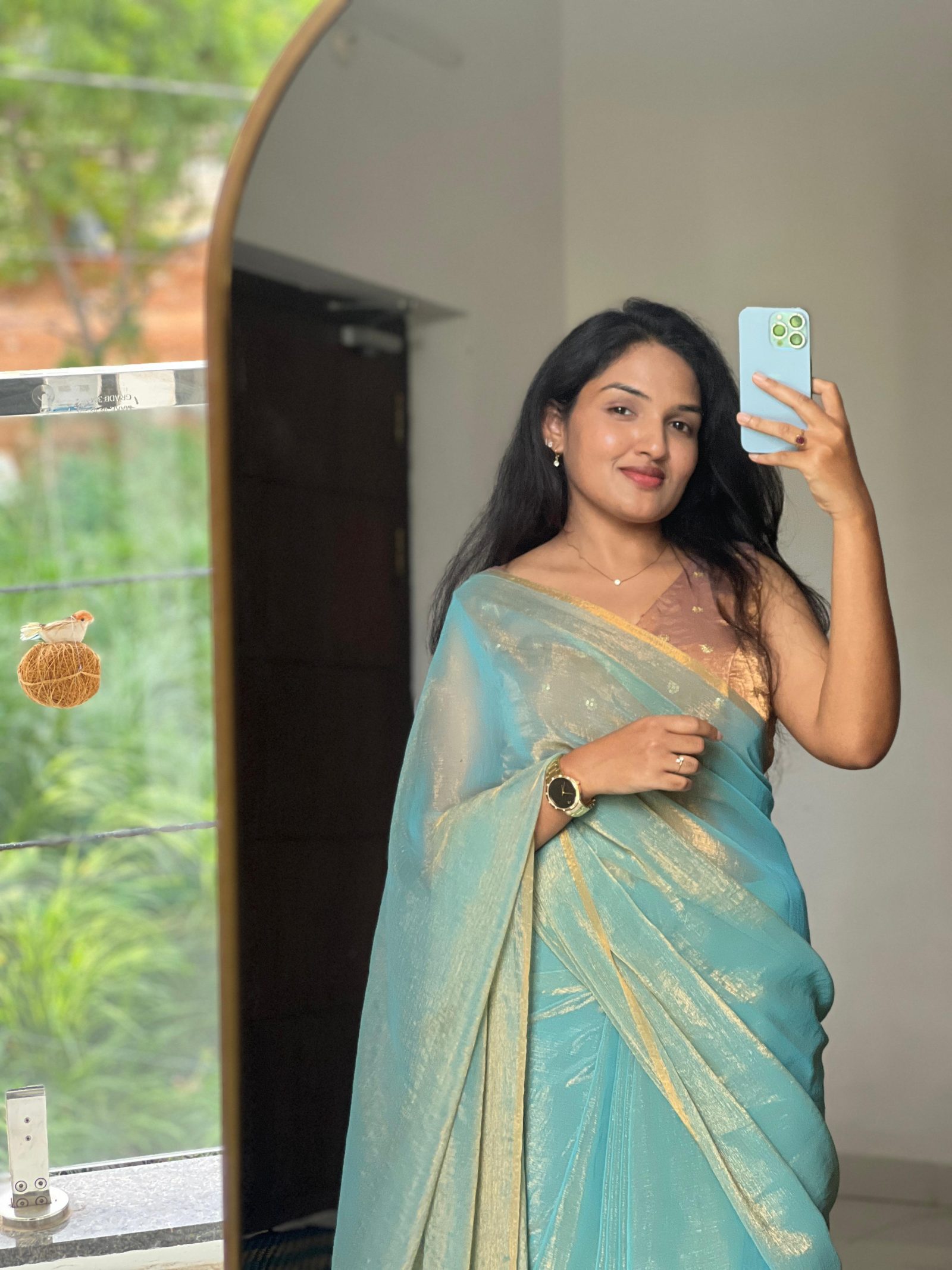 Turquoise Gold Mirage Saree