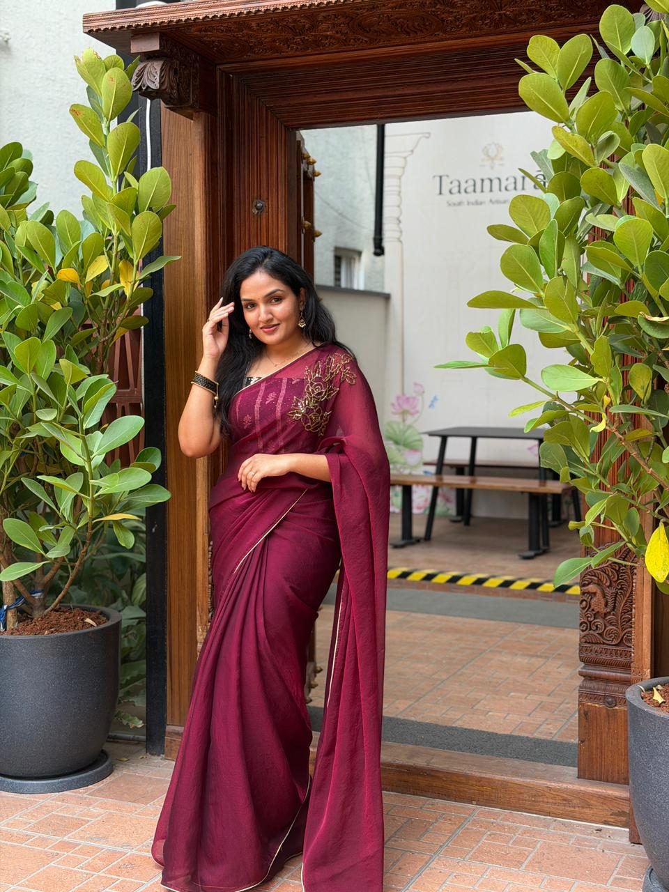 Berry Glow Shimmer Saree