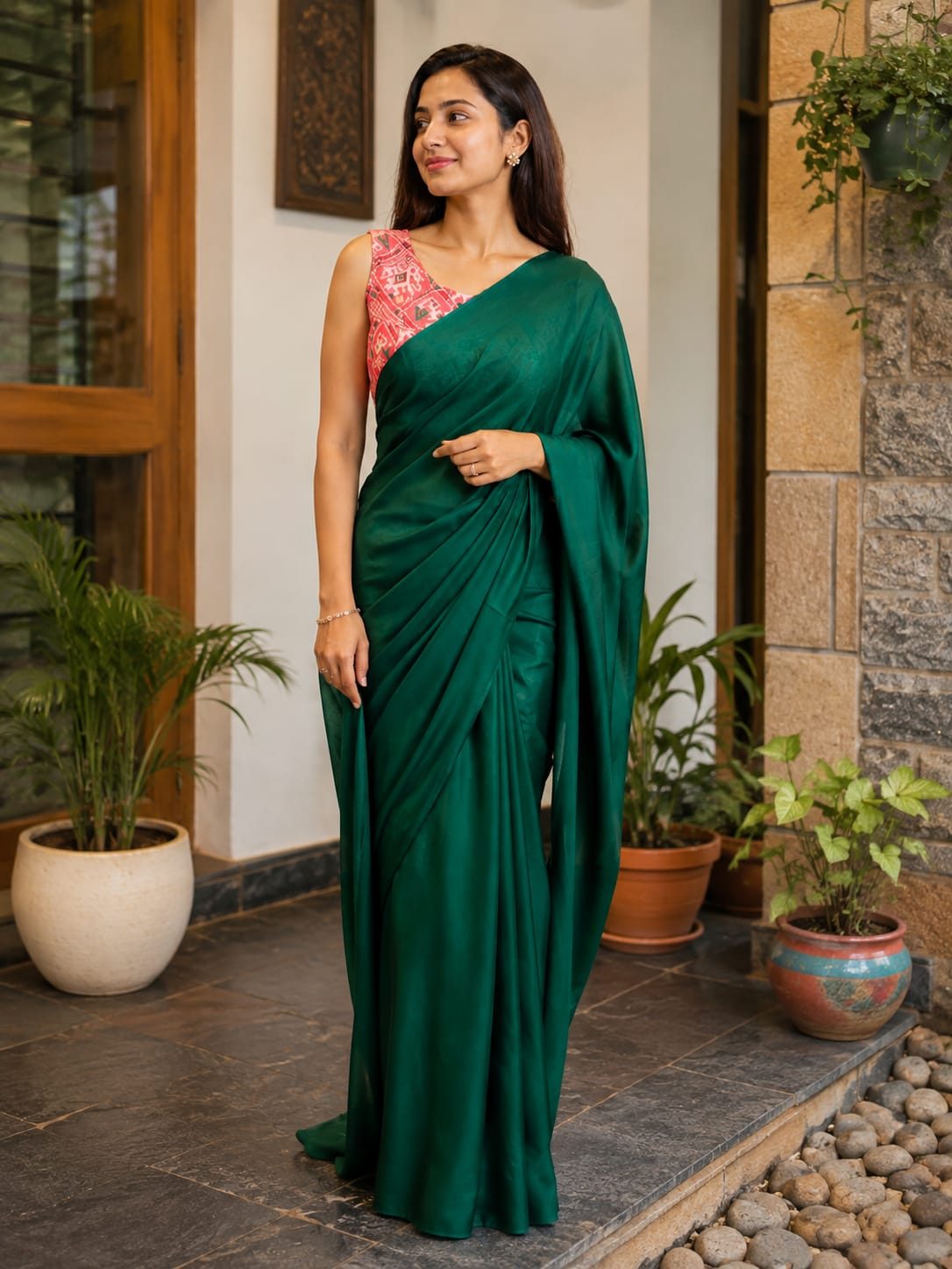 Olive Ikkat Crush Saree