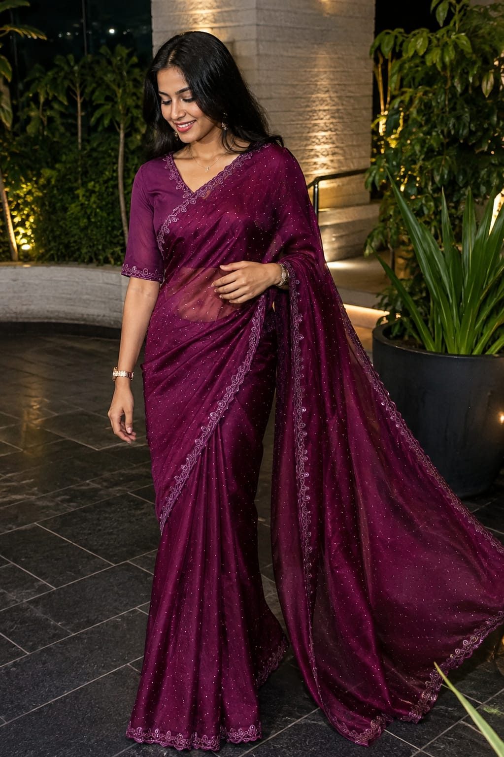 Maroon Crystal Muse Saree
