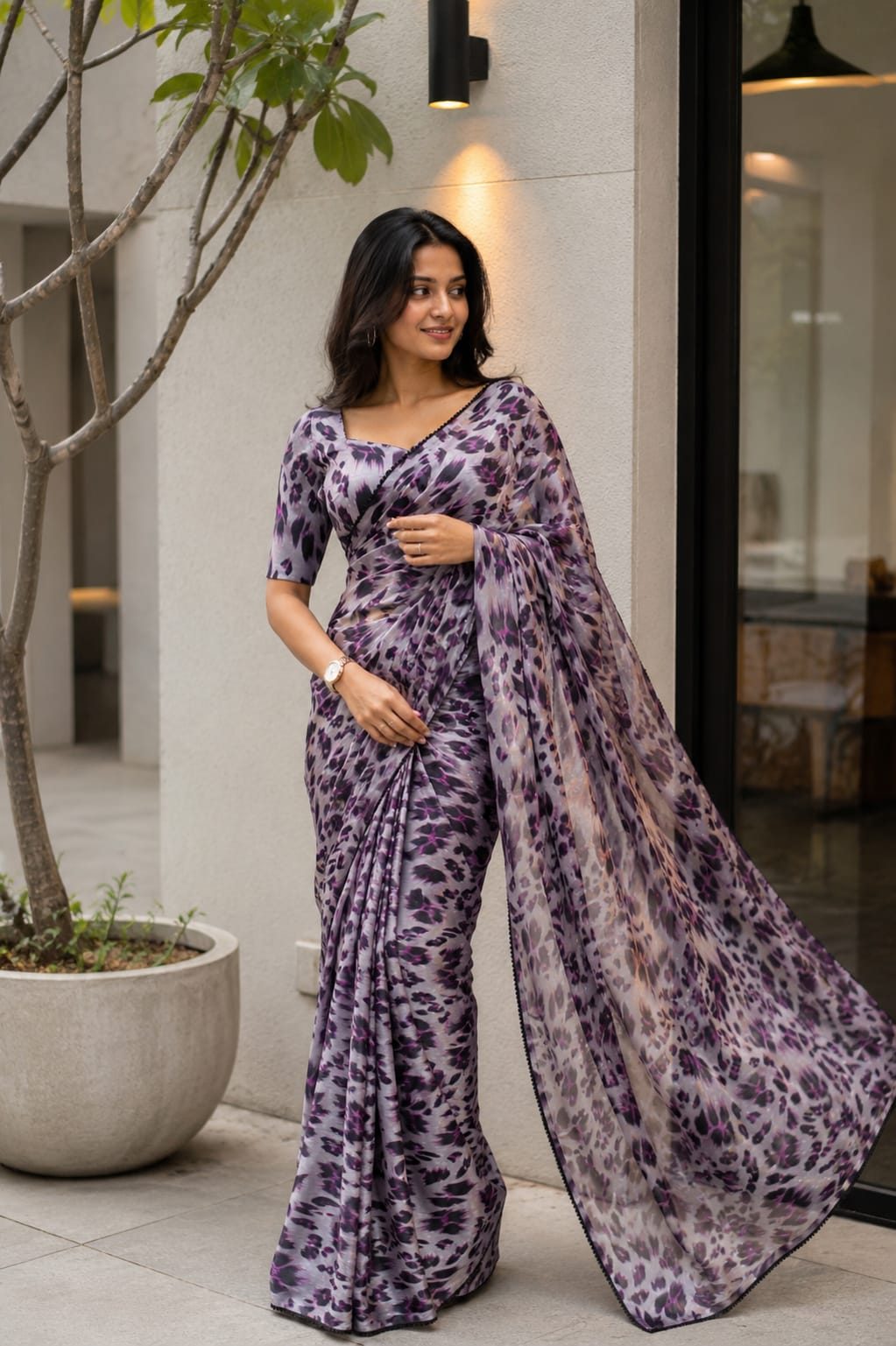 Ivory Cheetah Muse Saree