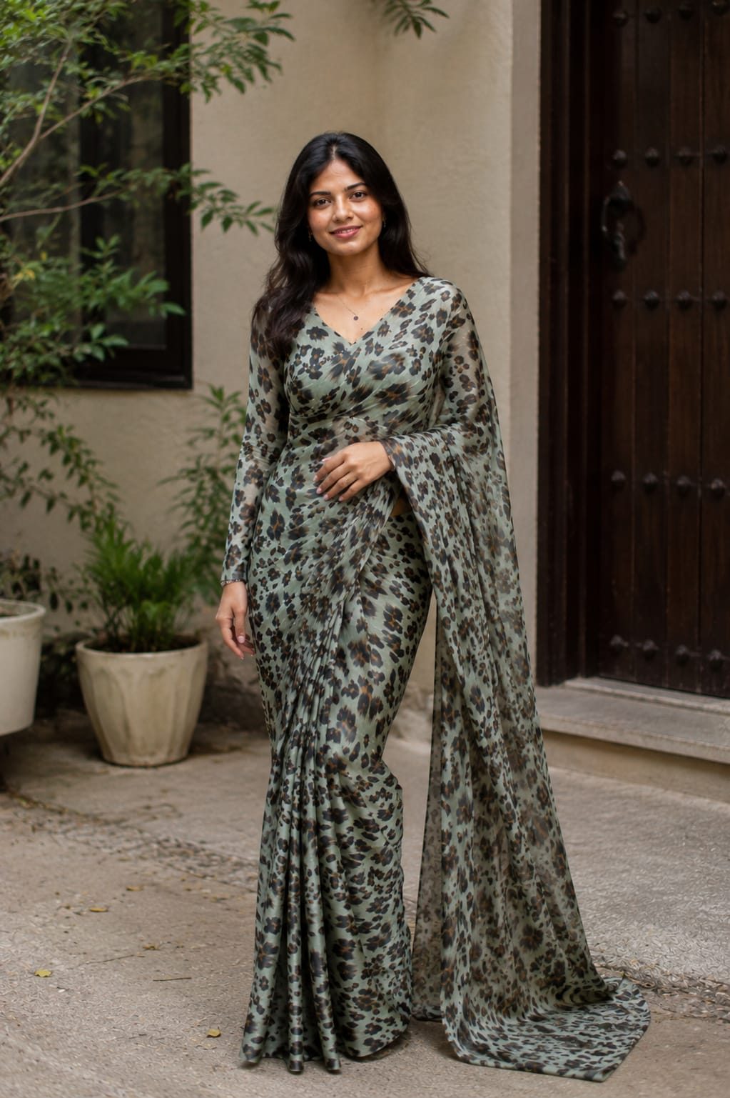 Mint Cheetah Muse Saree