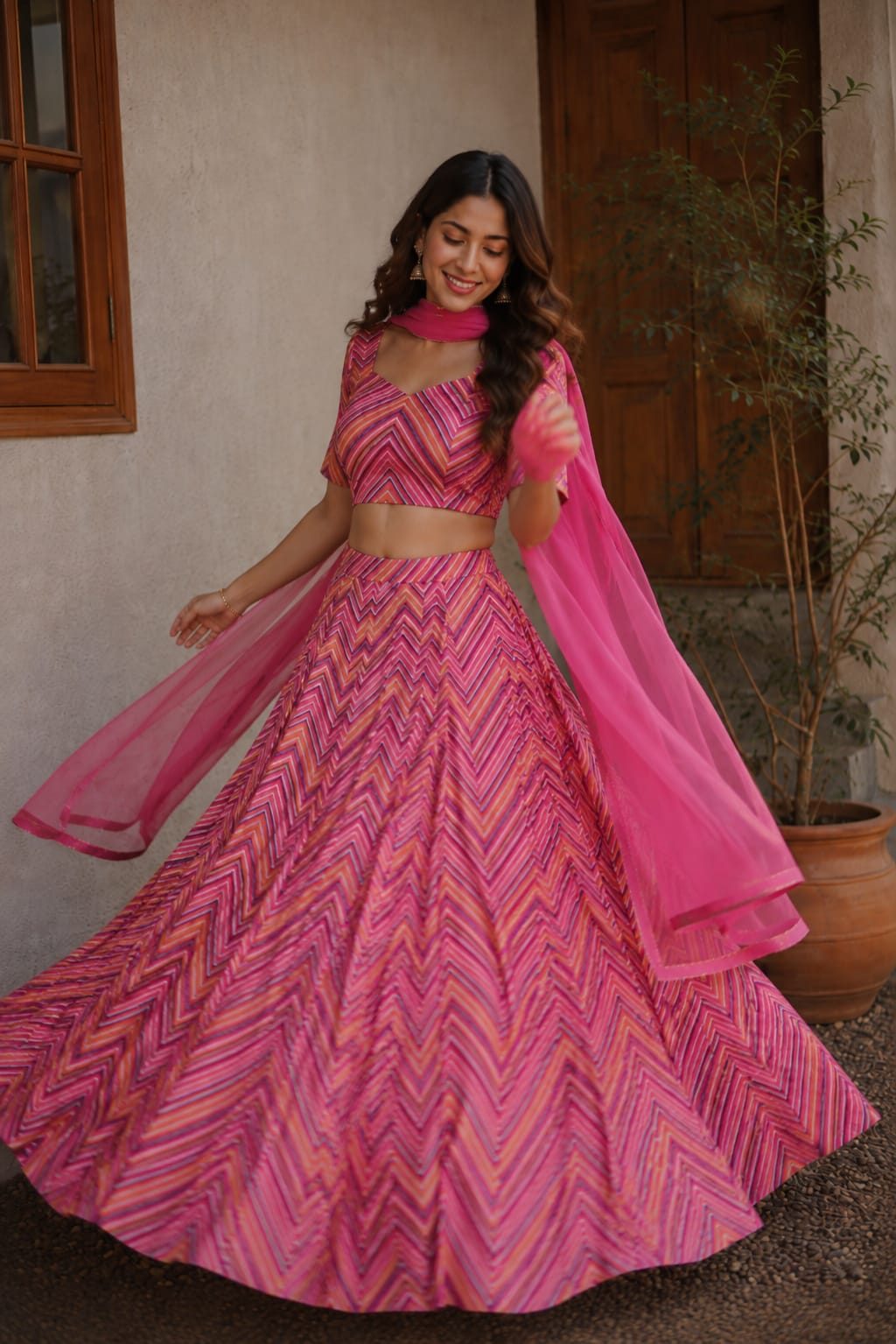 Blush Geometry – Pink Chikankari Lehenga