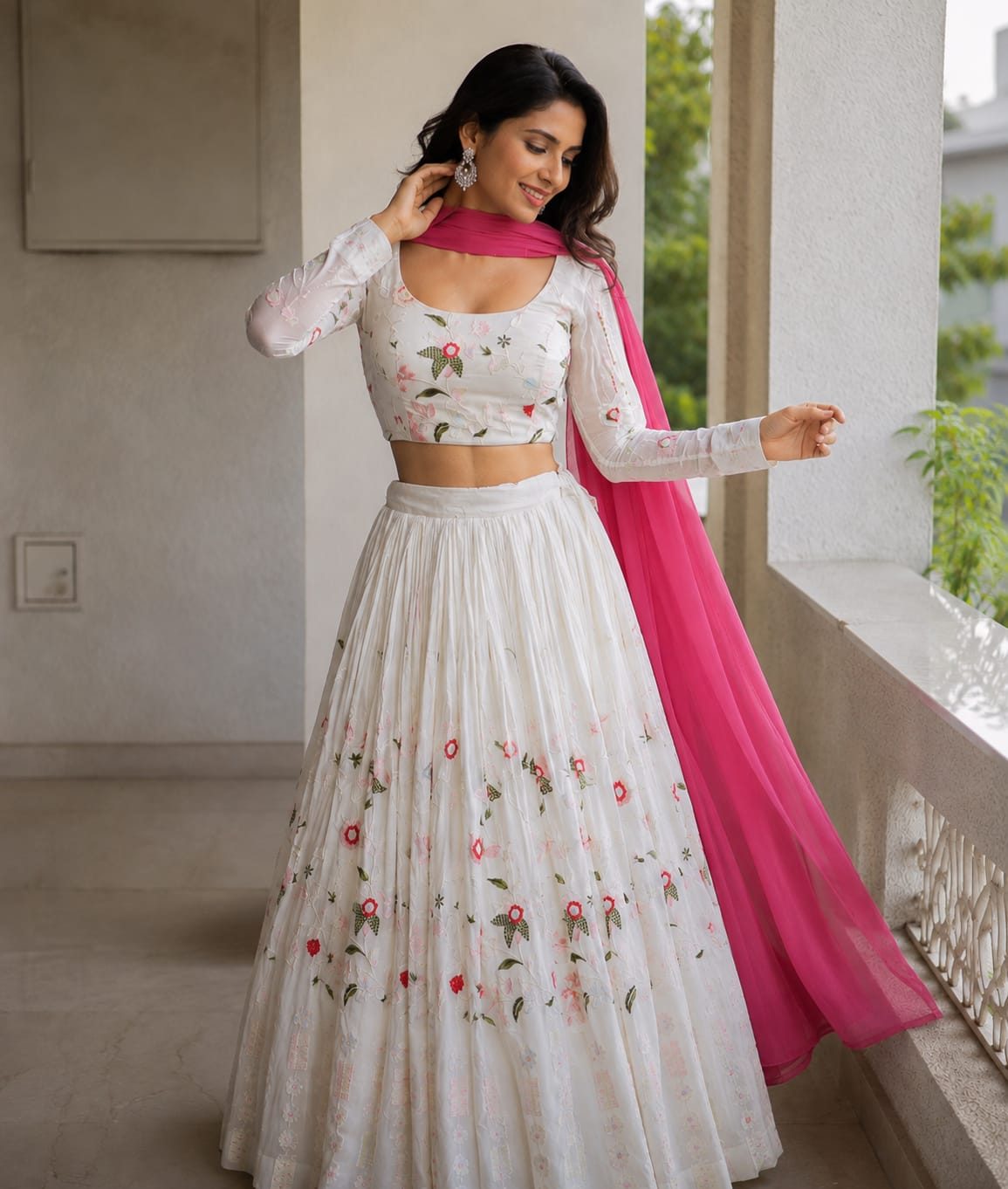 Bloom – White Floral Hand-Embroidered Lehenga