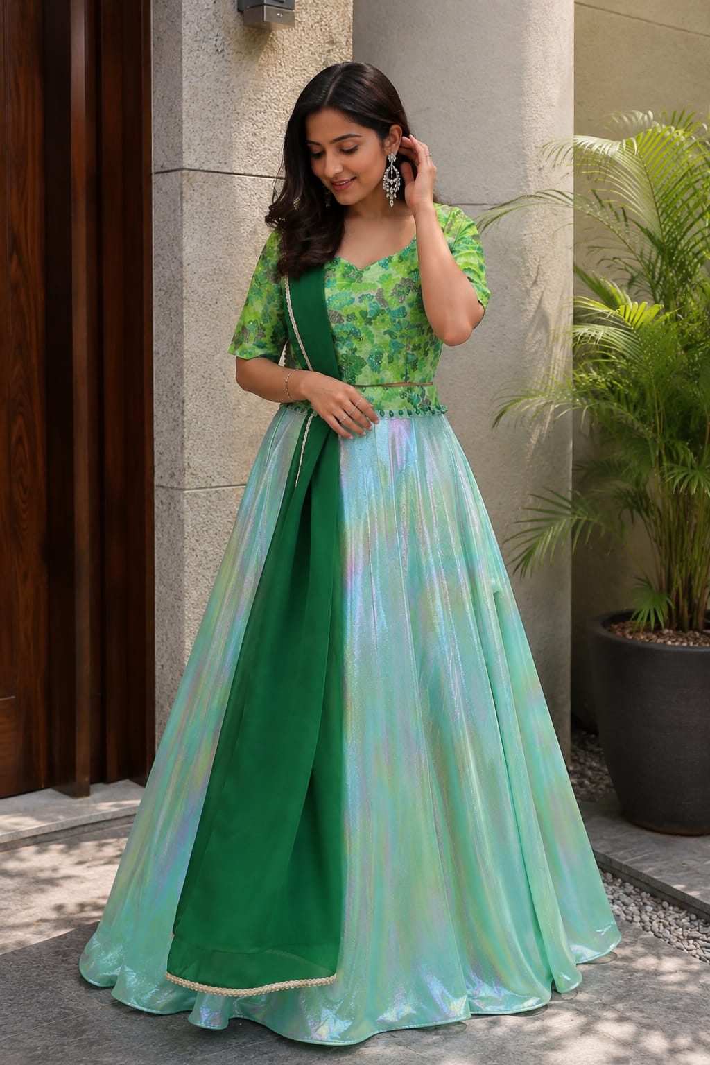 Meadow Muse – Green Floral Lehenga Set