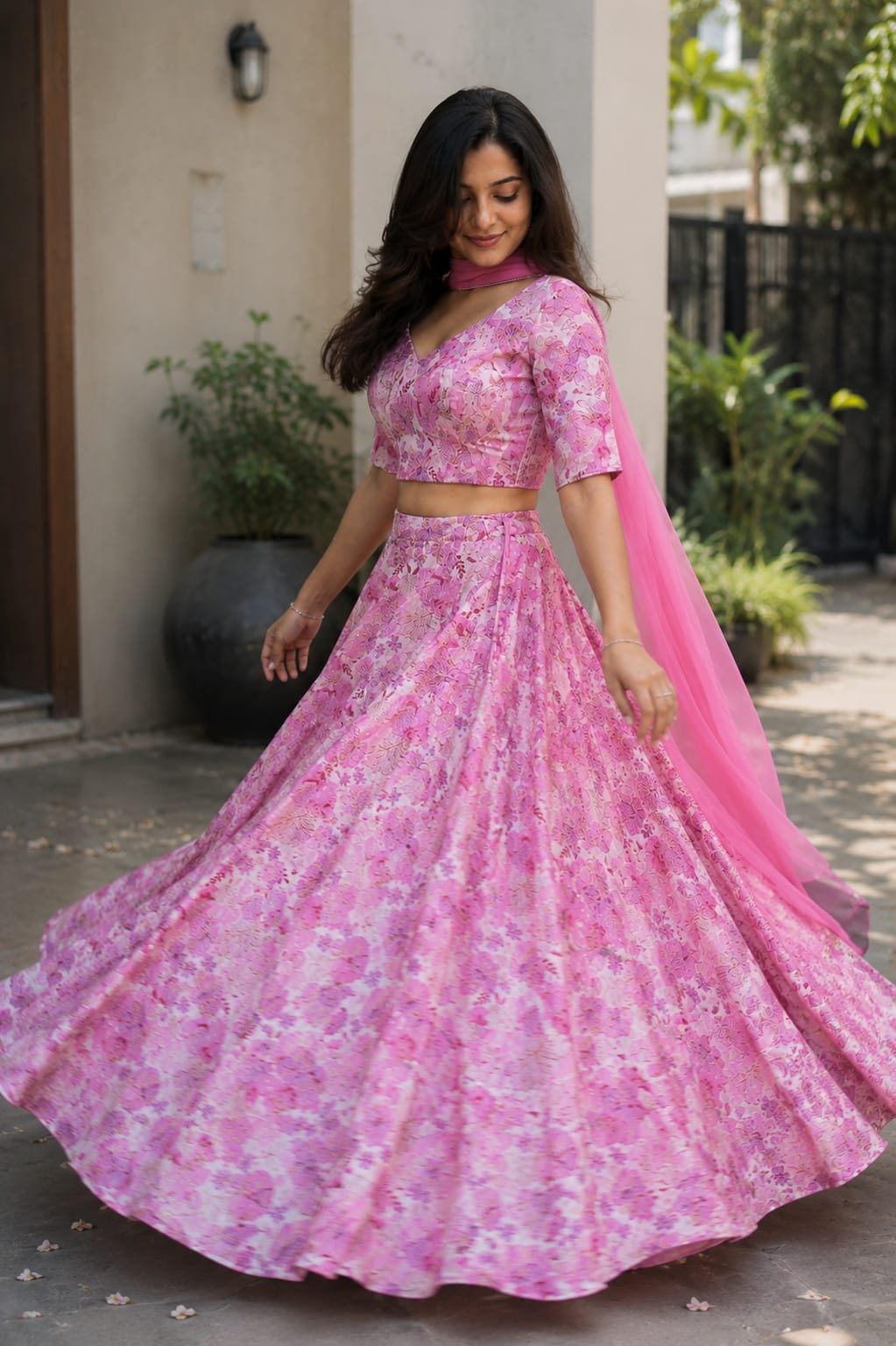 Pink Petal Royale – Designer Floral Lehenga