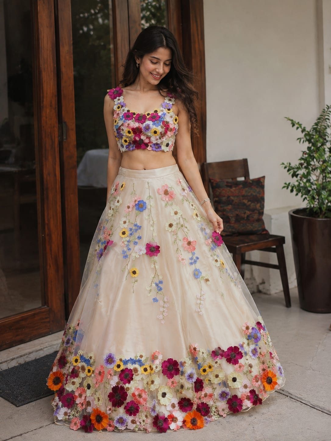Haldi Bloom – Floral Appliqué Lehenga