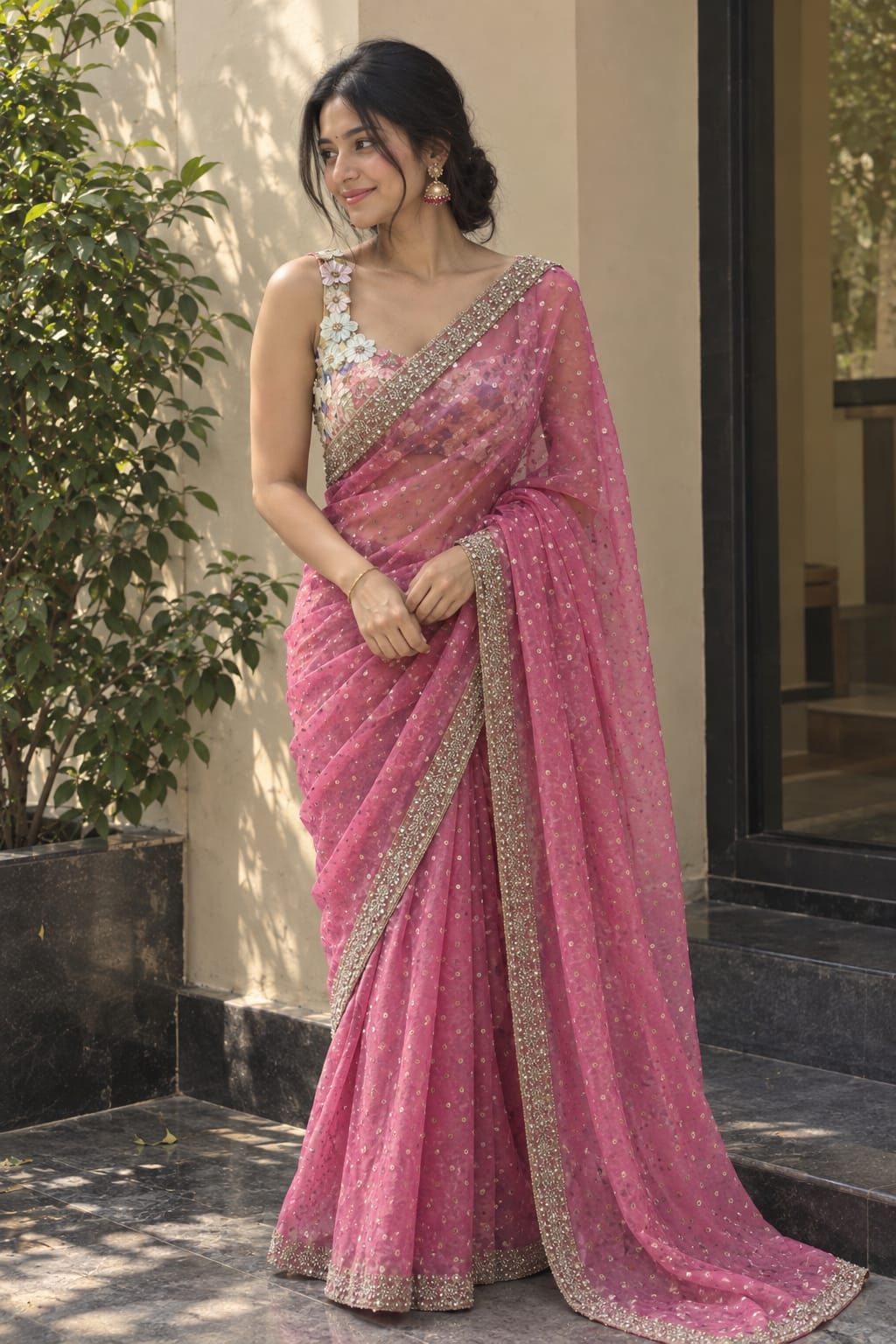 Pink Space Silk Saree