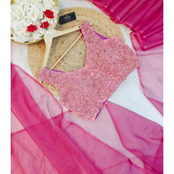 Pure Organza Saree with Floral Appliqué Work Blouse | Pinterest-Inspired Designer Saree