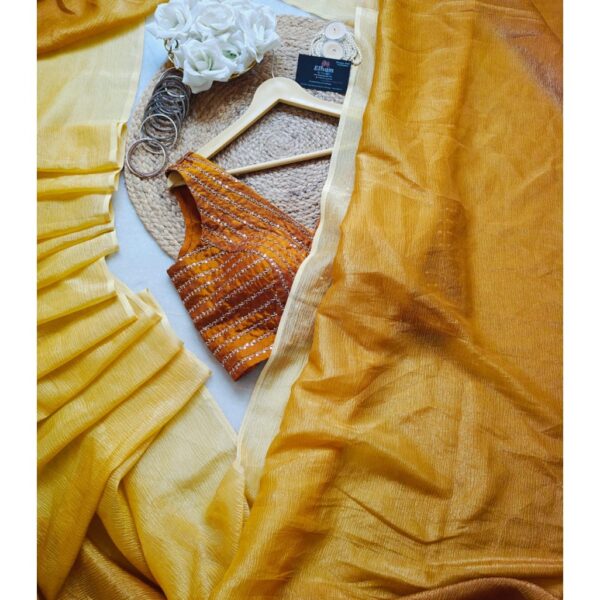 Golden Sunrise Ombre Popcorn Tissue Saree with Hand-Embellished Designer Blouse