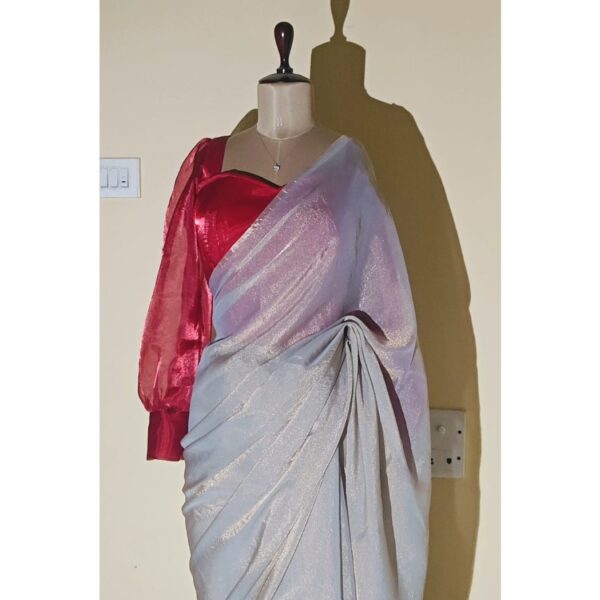 Crimson Sculpt Corset Blouse Paired with Luxe Shimmer Saree